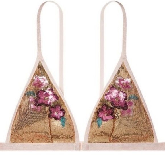 VS M L SEQUIN GOLD FLORAL BRALETTE - Picture 6 of 7